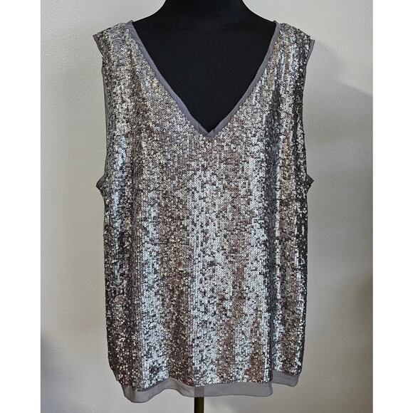 NWT Talbots WOMAN Chic Classy Silver Gray Sequin V-Neck Tank Top Cami 24 W - Picture 1 of 8